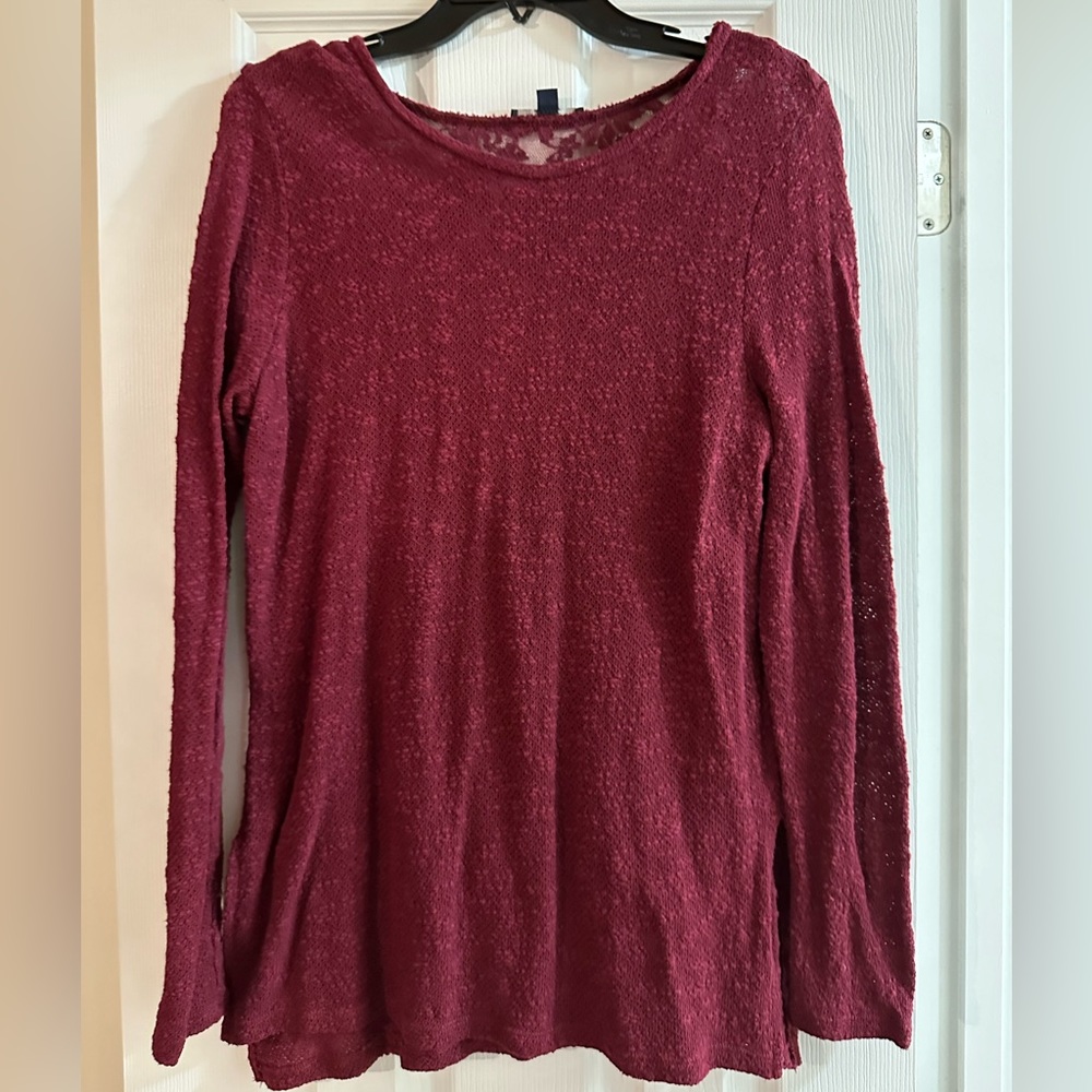 American Eagle Burgandy Sweater with Lace Detail